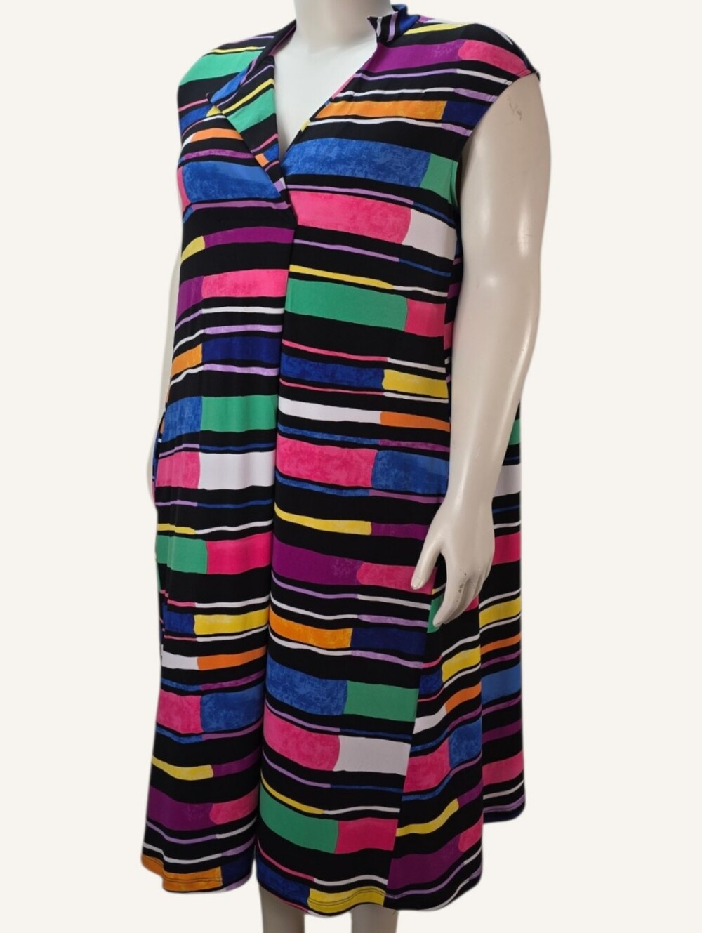 NWT Joseph Ribkoff Size 22 Multicolor Stripe Trapeze Dress Pockets Canada - Picture 2 of 12